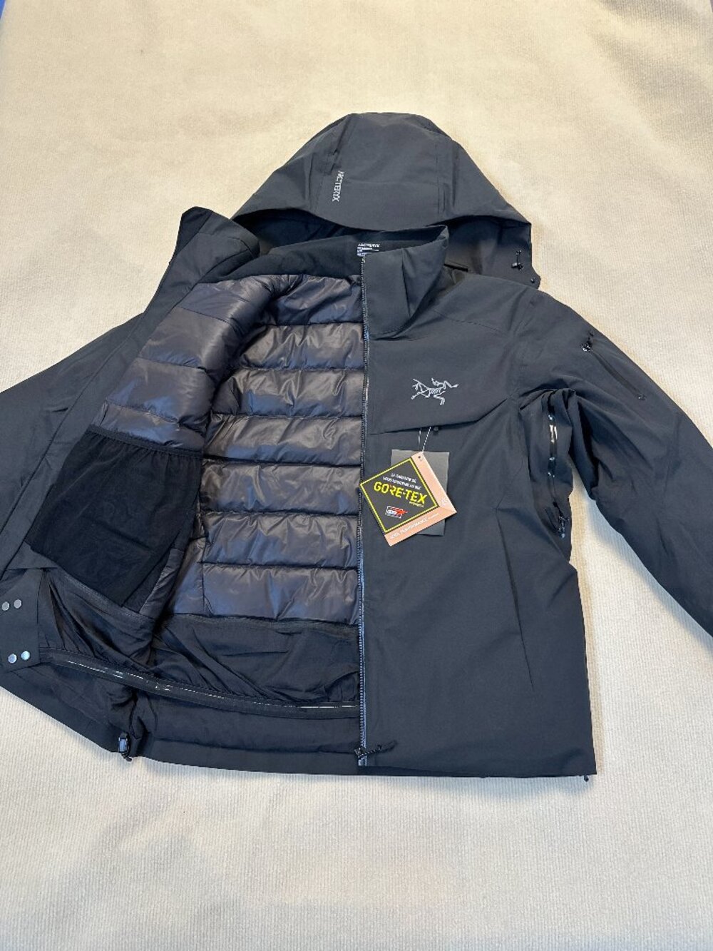 Men's Arc'teryx Macai GTX 750 Down Logo Waterproof Warm Hooded Ski Jacket